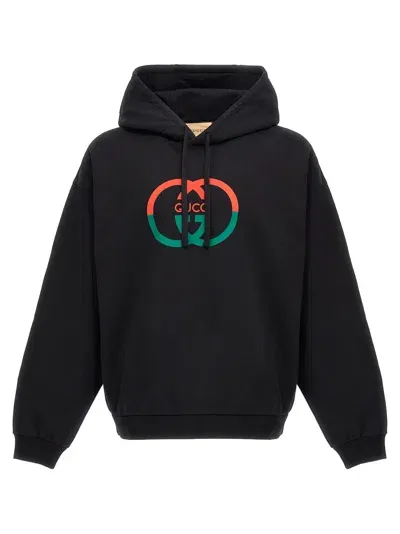 Gucci Logo Print Hoodie In Black