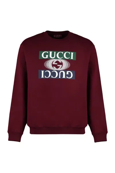 Gucci Logo Printed Crewneck Sweatshirt In Red