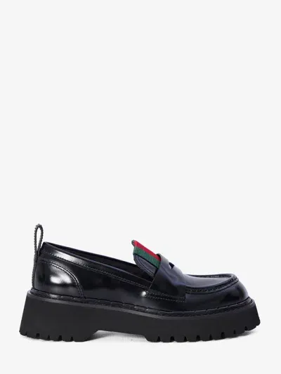 Gucci Luxe Mini Leather Loafers With Signature Stripes In Black