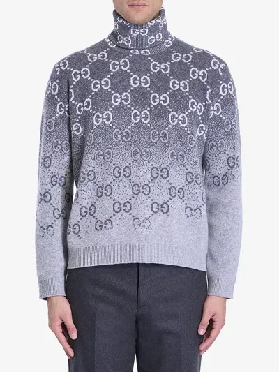 Gucci Maglione In Jacquard Di Lana Gg Dgrad In Gray