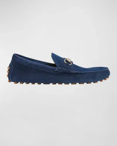 Gucci Men's Byorn Sima Suede Bit Loafers In Blue Agate