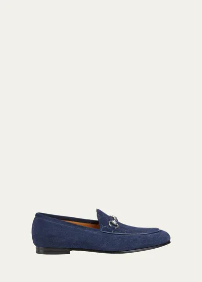 Gucci Men's Jordy Ssima Suede Loafers In Blue Agate