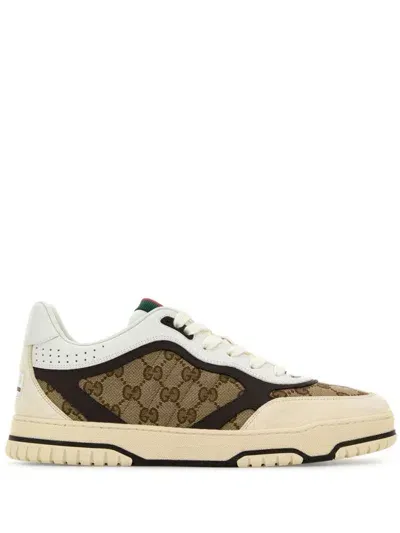 Gucci Men's Re-web Leather And Canvas Sneakers In White