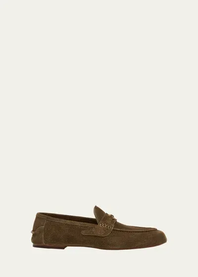 Gucci Men's San Andres Suede Loafers In Auratium Olive Green