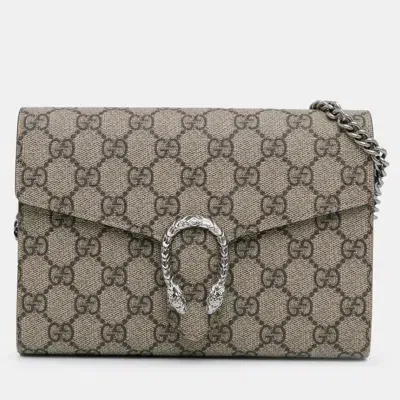 Pre-owned Gucci Mini Gg Supreme Dionysus Wallet On Chain In Brown