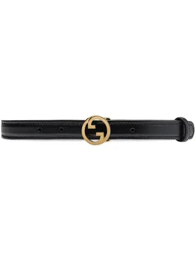 Gucci Monogram Plaque Leather Belt In Black