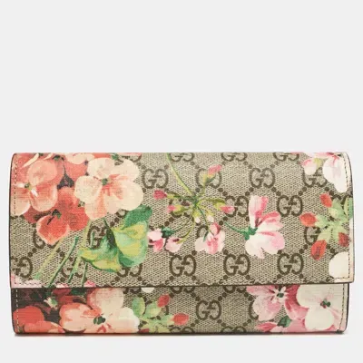 Pre-owned Gucci Multicolor Gg Supreme Canvas And Leather Blooms Continental Wallet