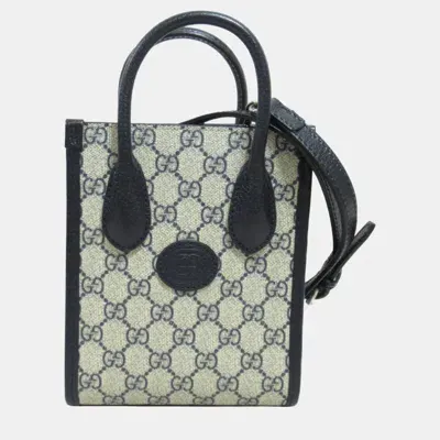 Pre-owned Gucci Navy Leather Coated Canvas Interlocking G Tote Bag In Navy Blue