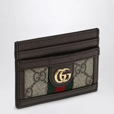 Gucci Ophidia Card Holder In Beige/ebony Gg Supreme Fabric In Gray