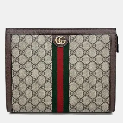 Pre-owned Gucci Ophidia Clutch In Beige