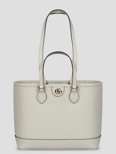 Gucci Ophidia Leather Tote Bag In White