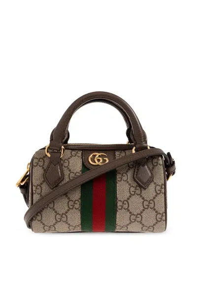 Gucci Mini Ophidia Gg Canvas Shoulder Bag In Ebony