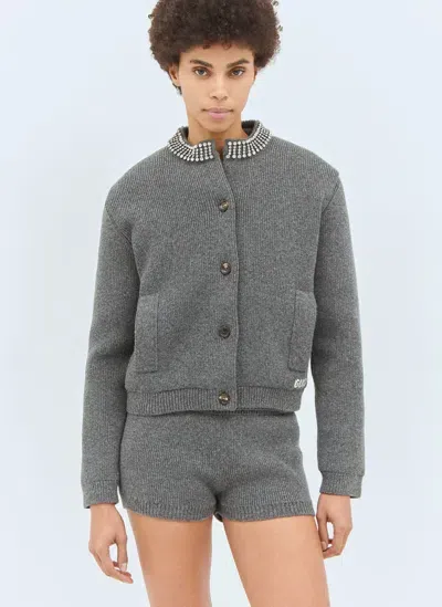 Gucci Padded Rib Wool Cardigan In Grey