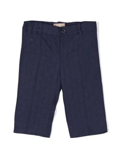 Gucci Pantalone Neonato In Cotone Doppia G In Blu