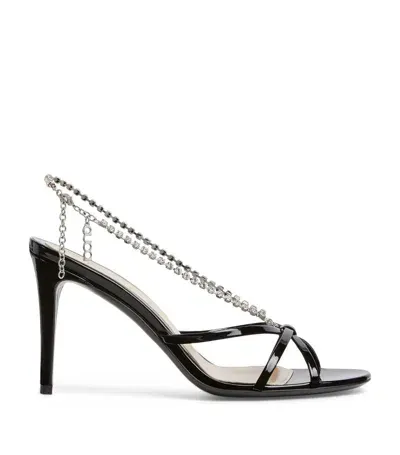 Gucci Patent Leather Crystal Chain Sandals 85 In Black