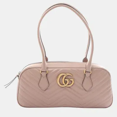 Pre-owned Gucci Pink Leather Gg Marmont Medium Tote Bag