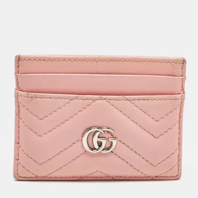 Pre-owned Gucci Pink Matelassé Leather Gg Marmont Card Holder