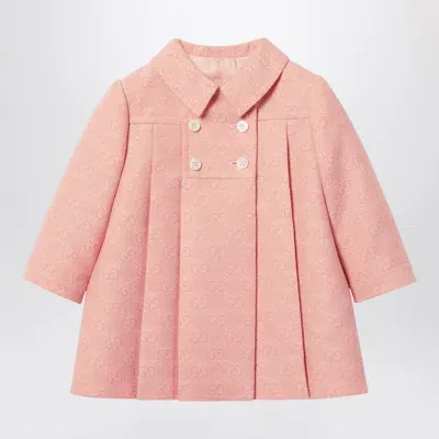 Gucci Kids' Pink Wool Flannel Coat With Gg Pattern