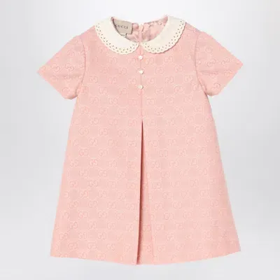 Gucci Pink/ivory Wool Dress With Gg Pattern