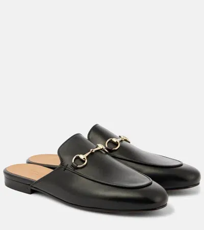 Gucci Princetown Horsebit Gg Leather Mules In Black