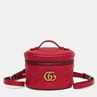 Pre-owned Gucci Red Leather Mini Gg Marmont Matelasse Backpack