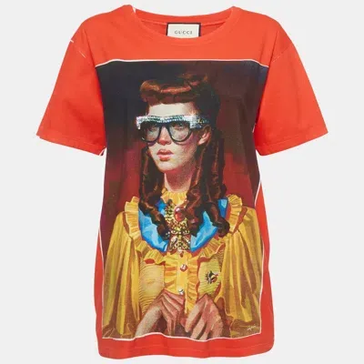 Pre-owned Gucci Red Portrait Print Cotton Jersey T-shirt S