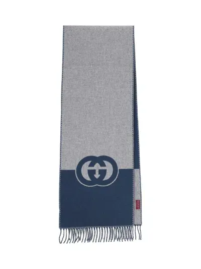 Gucci Reversible Crossed Scarf "gg" In Gray