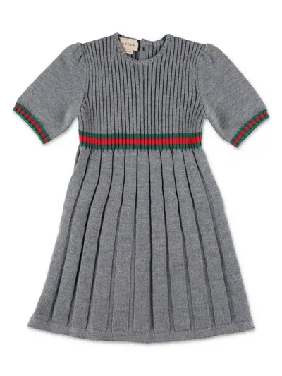 Gucci Kids' Ribbed-knit Dress In Gray