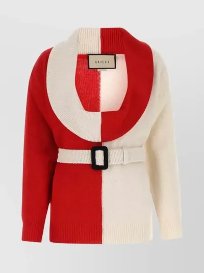 Gucci Ribbed Trim Dual-tone Knit Sweater In Multicolor