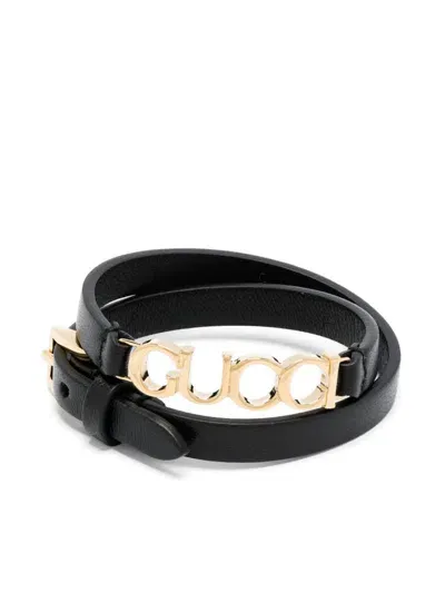 Gucci -script Leather Choker In Black