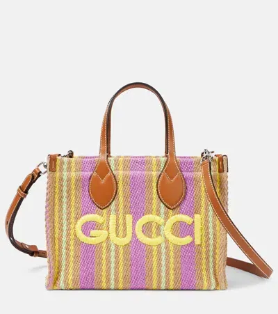 Gucci Small Leather-trimmed Tote Bag In Brown