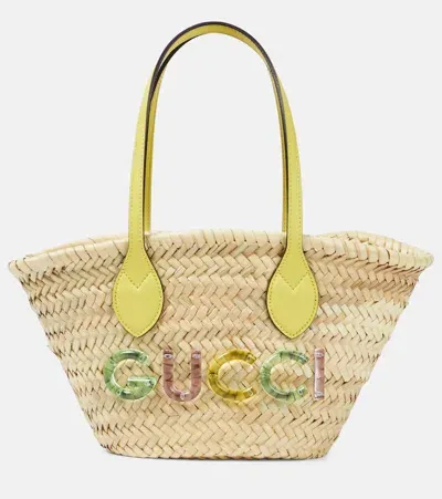 Gucci Small Logo Straw Basket Bag In Beige