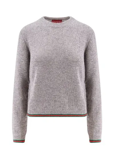 Gucci Striped Hem Knit Sweater In Gray