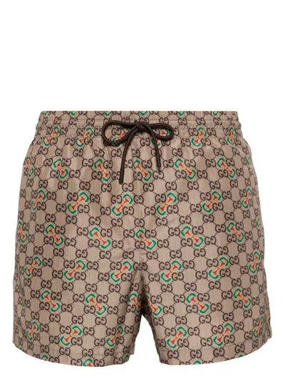 Gucci Gg-canvas Swim Shorts In Neutrals