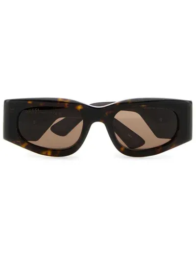 Gucci Tortoiseshell-effect Rectangular-frame Sunglasses In Black