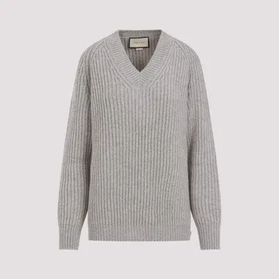 Gucci Ribbed Wool-cashmere Sweater In Warm Grey