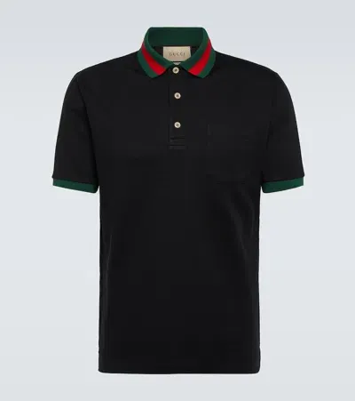 Gucci Web-collar Piqué Polo Shirt In Black Mix