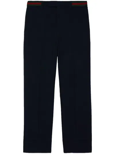 Gucci Web-detail Straight-leg Trousers In Blue