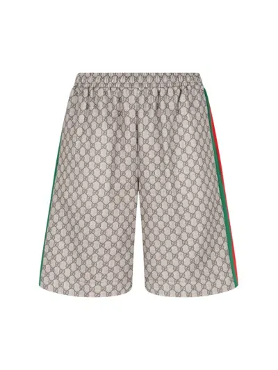 Gucci Technical Cotton Blend Shorts In Brown