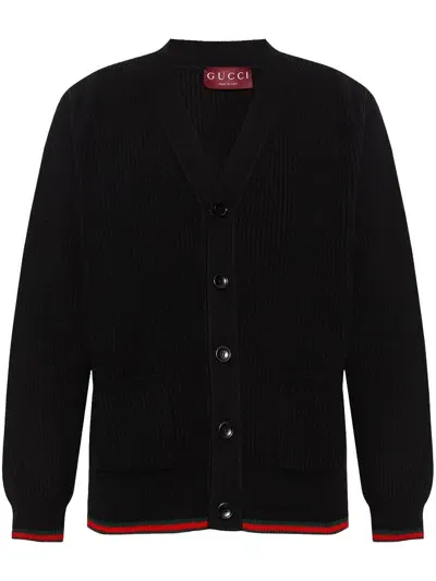 Gucci Web Stripe Cardigan In Black