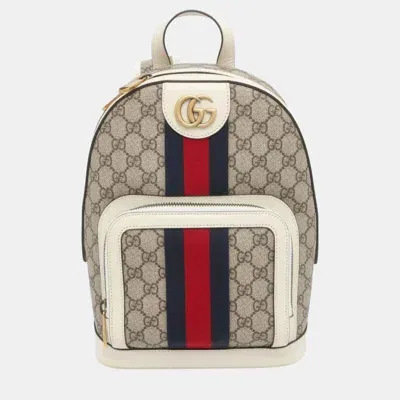 Pre-owned Gucci White Ophidia Gg Supreme Small Backpack In Beige