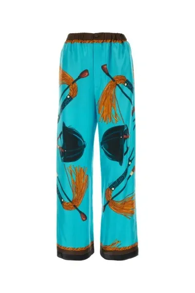 Gucci Equestrian-print Silk-twill Wide-leg Trousers In Multicolor