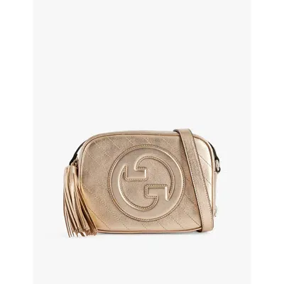 Gucci Womens Golden Beige Blondie Metallic Leather Cross-body Bag