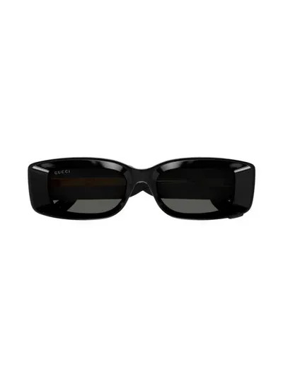 Gucci Beveled Acetate Rectangle Sunglasses In Black Grey