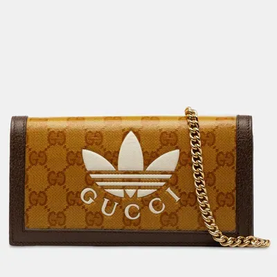 Pre-owned Gucci X Adidas Gg Supreme Wallet On Chain In Brown