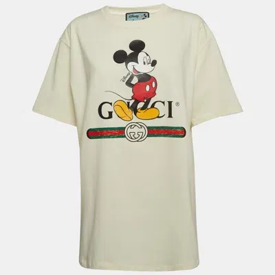 Pre-owned Gucci X Disney Cream Mickey Mouse Print Cotton T-shirt M