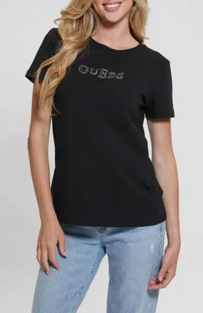 Guess Briana Embellished Logo T-shirt In Black