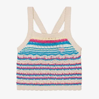 Guess Kids' Girls Ivory & Pink Cotton Crochet Top