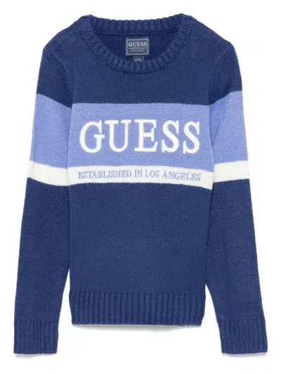 Guess Kids' Logo-embroidered Sweater In Blue