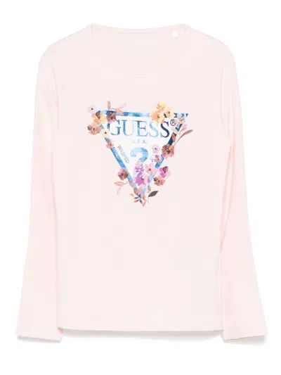 Guess Kids' Logo-print T-shirt In Pink